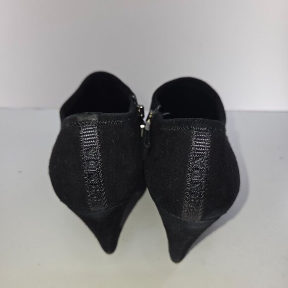 Prada Women's Ankle Bootie Suede Side Zip Cone Heel Black Size 8.5 - Picture 4 of 11